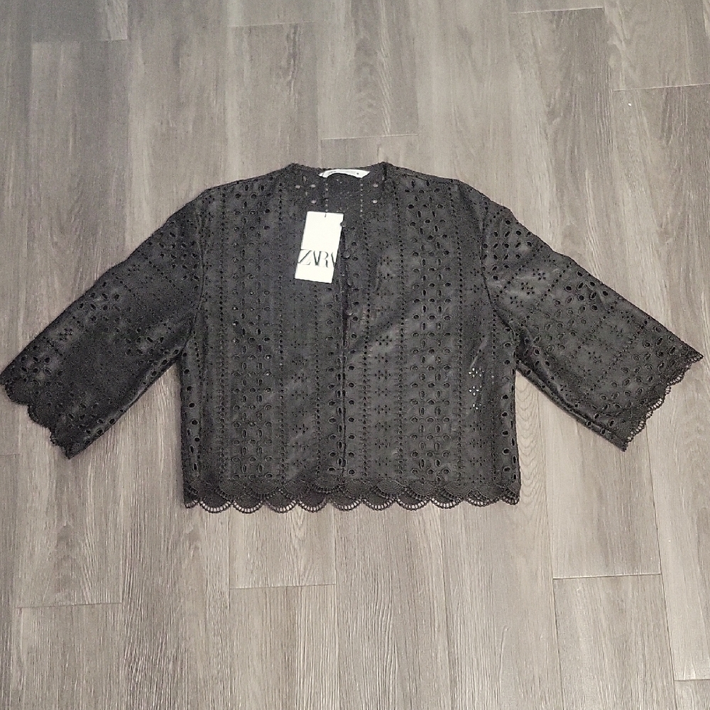 Zara Black Eyelet Lace Blouse